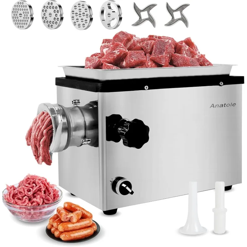 Anatole Commercial Electric Meat Grinder 1.5 HP 1100 W All Stainless Steel Meat Bones Mincer Heavy Duty Sausage Stuffer