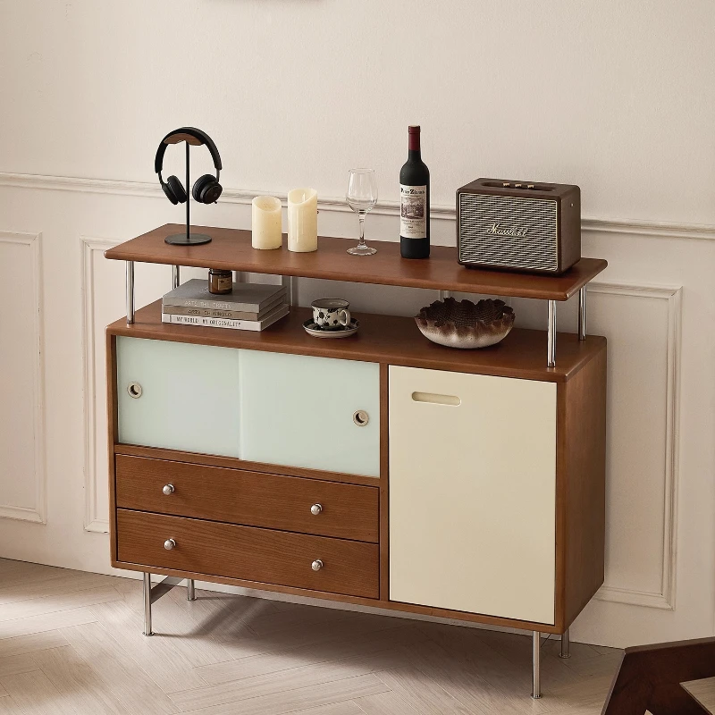 

Retro solid wood dining side cabinet, medium ancient cherry wood integrated against the wall, living room locker, storage