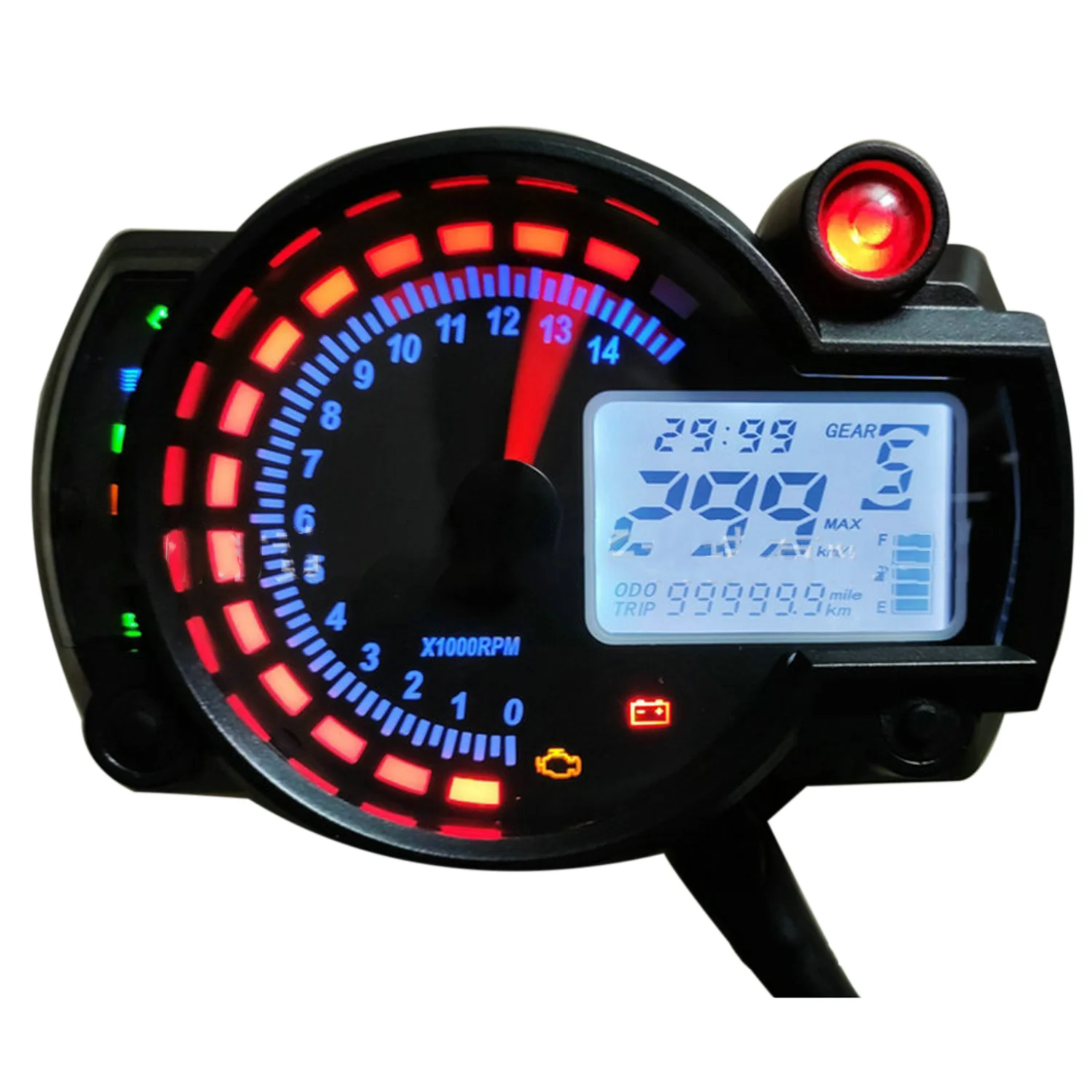 RX2N Universal LCD Digital Motorcycle Odometer Speedometer Meter Instrument Adjustable MAX 299KM/H 7colors Dashboard For KOSO