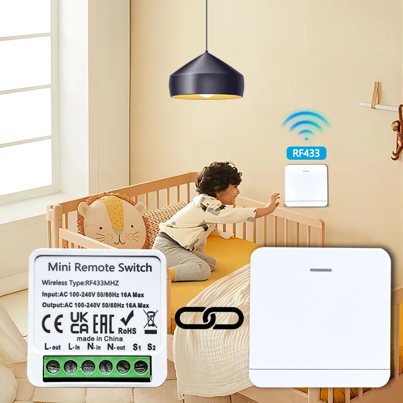 สวิตช์สมาร์ทไร้สาย 433MHz 1/2/3 Gang Wall Switch 4 คีย์/รอบแผงมินิสวิทช์ควบคุม 16A รีเลย์ Breaker AC100-240V บ้าน DIY