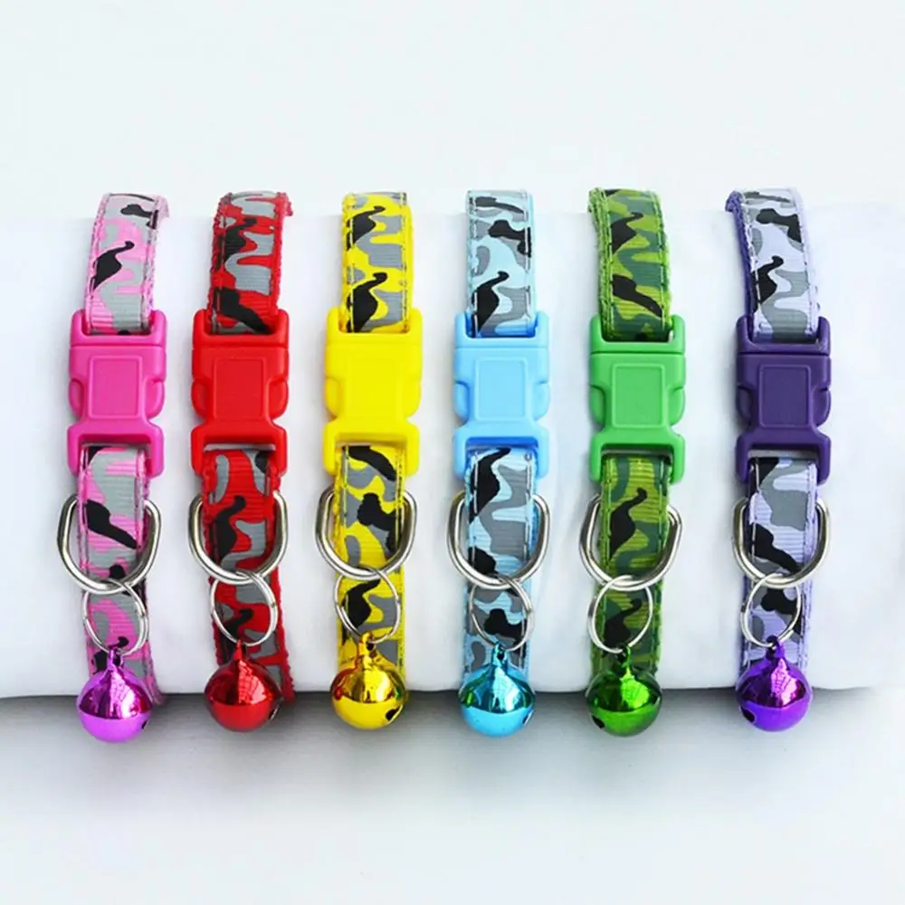 Camouflage Print Pet Collar With Bell Colorful Dog Puppy Kitten Adjustable Safety Ring Necklace Pet Neck Strap Puppy Collar