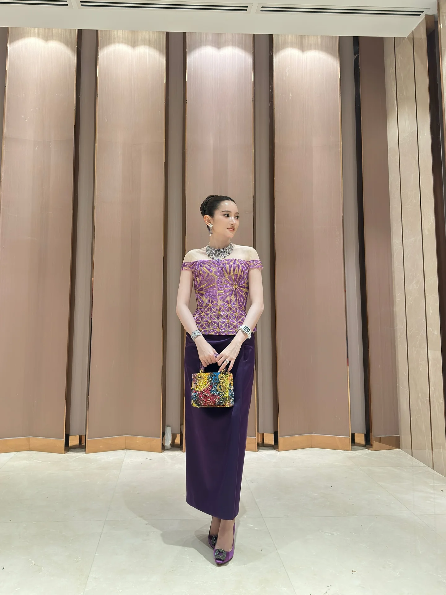 ディープパープル サテン フロアレングス ハイウエスト Aラインスカート エレガント イブニングドレス 夏のトレンド オフィス パーティーウェア サイドスリット