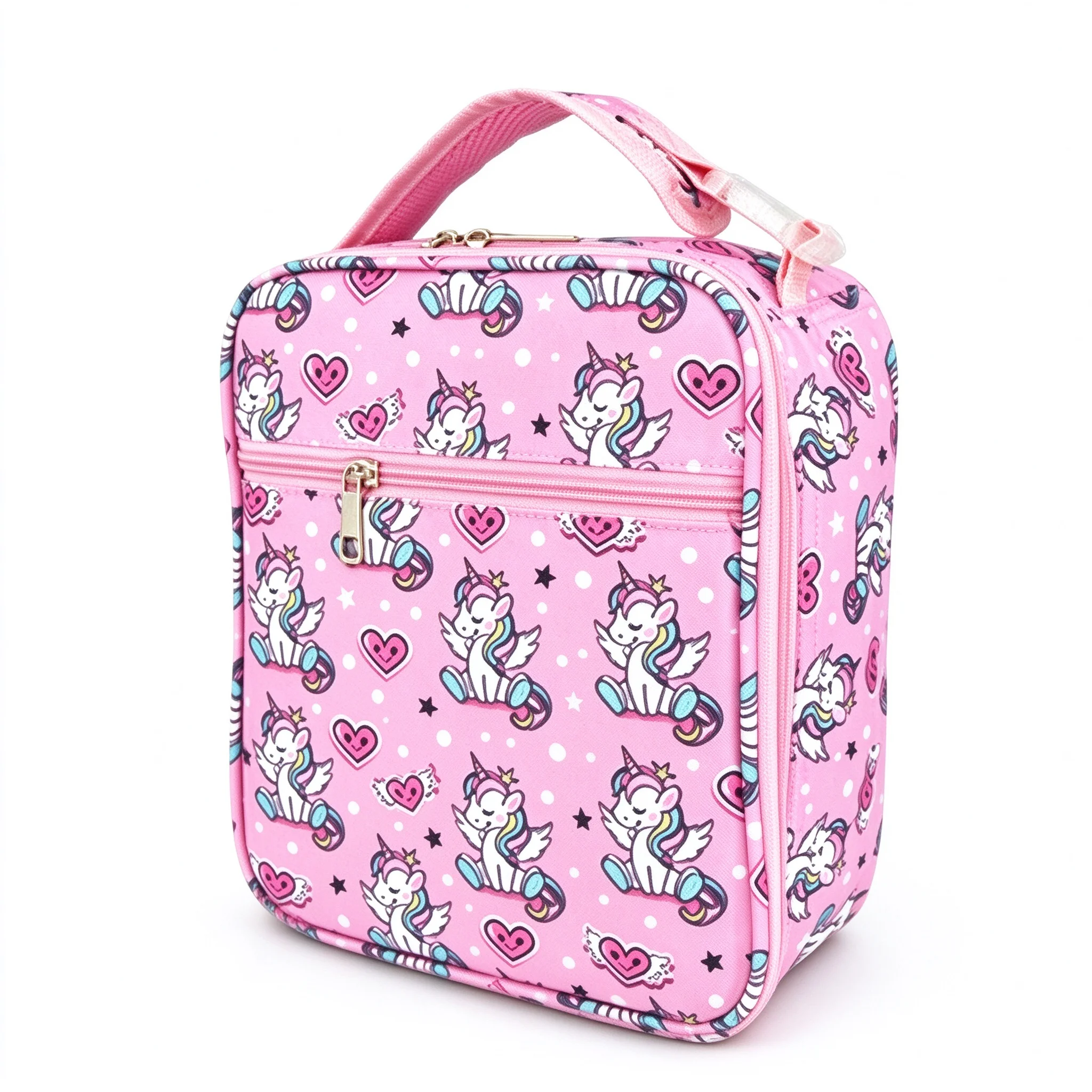Strawberry Unicorn Bear Space Astronaut Rocket Print Kids Lunch Bag Portable Square Food Carrier School Commute Handbag Girl Boy