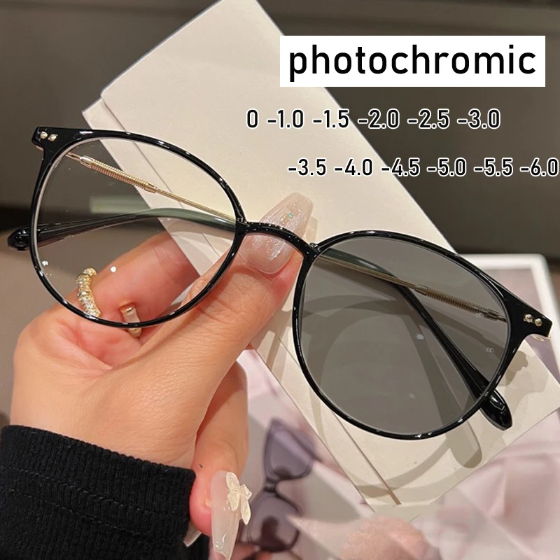 Fashion Women's Photochromic Sunglasses Unisex Men Blue Light Blocking Minus Glasses Retro Near Sight Myopia Eyewear Diopter