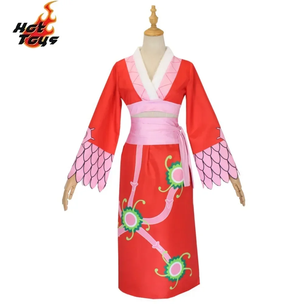 Disfraces de Cosplay de Anime Boa Hancock, vestido tipo kimono rojo imperio Sexy, pendientes de Boa Hancock, disfraces de Halloween para mujeres
