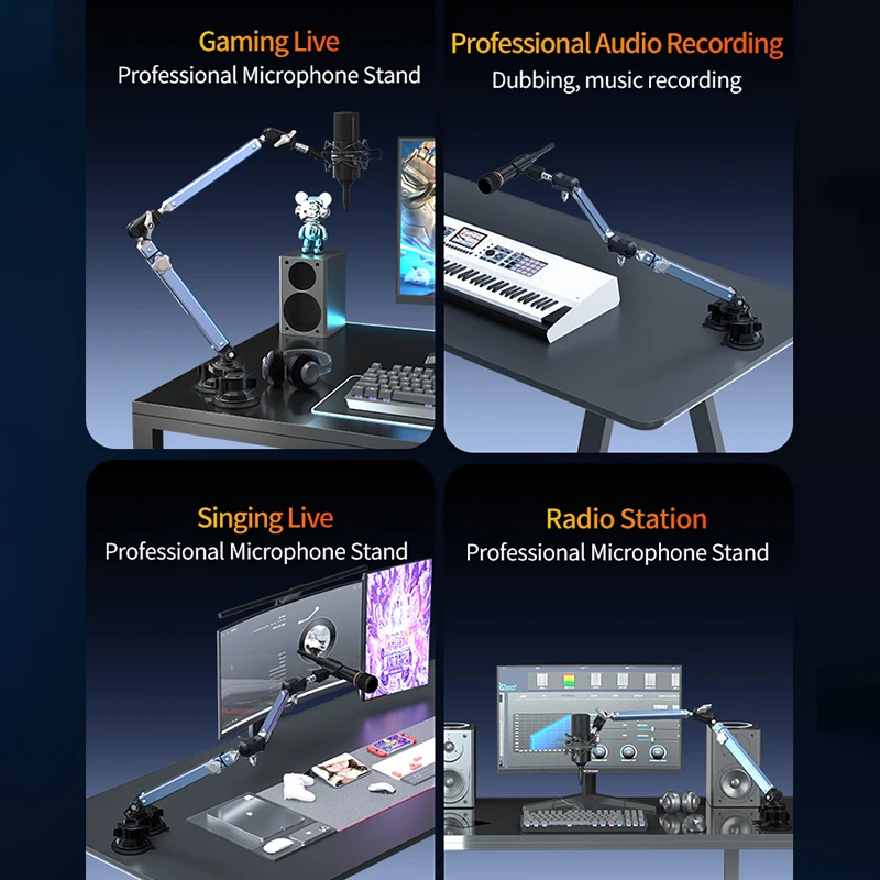 Adjustable Microphone Boom Arm Extended Riser with Suction Cup Base Mic Desktop Stand Holder for Gaming Podcasting Youtube