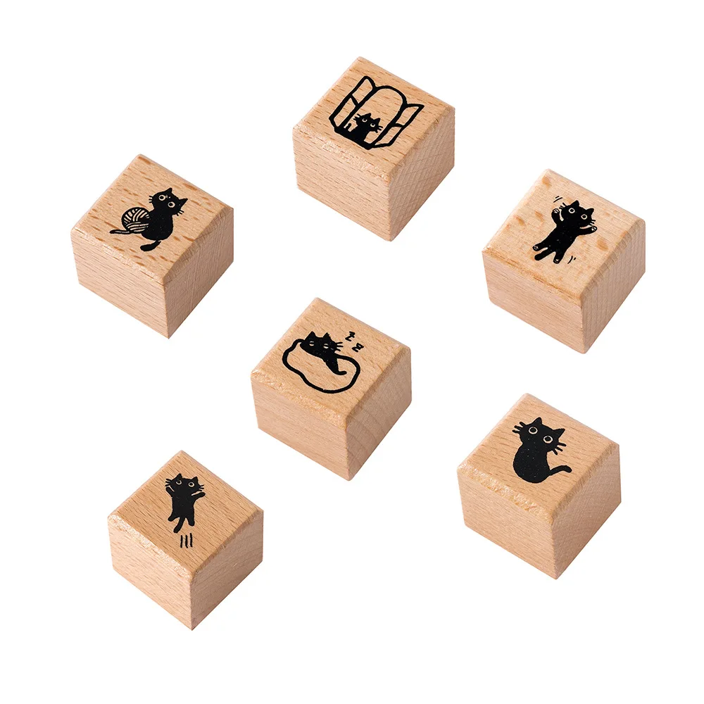 Cute Little Black Cat Decoration Wooden Rubber Stamps for Scrapbooking Stationery Diy Craft Retro Standard Seal