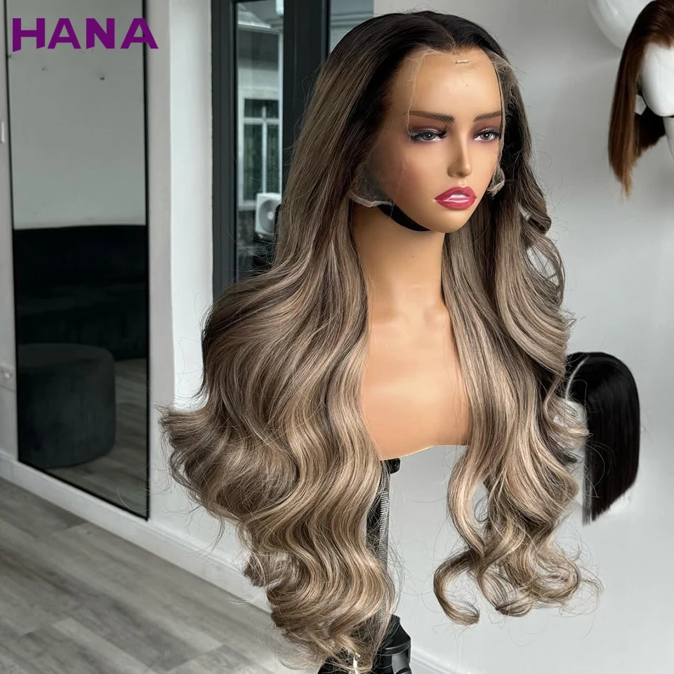 

Highlight Ash Gray With Roots Colored 5X5 Closure Wig Remy For Women Human Hair For Women Body Wave 13X6 13X4 Lace Frontal Wig