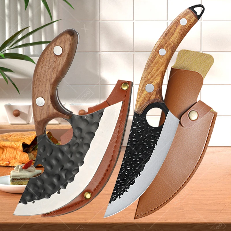 

WXCOO Hand Forged Boning Knife Sharp Kitchen Chef's Knives Multi-purpose Fruit Slicer Finger Butcher's Knife with Wooden Handle