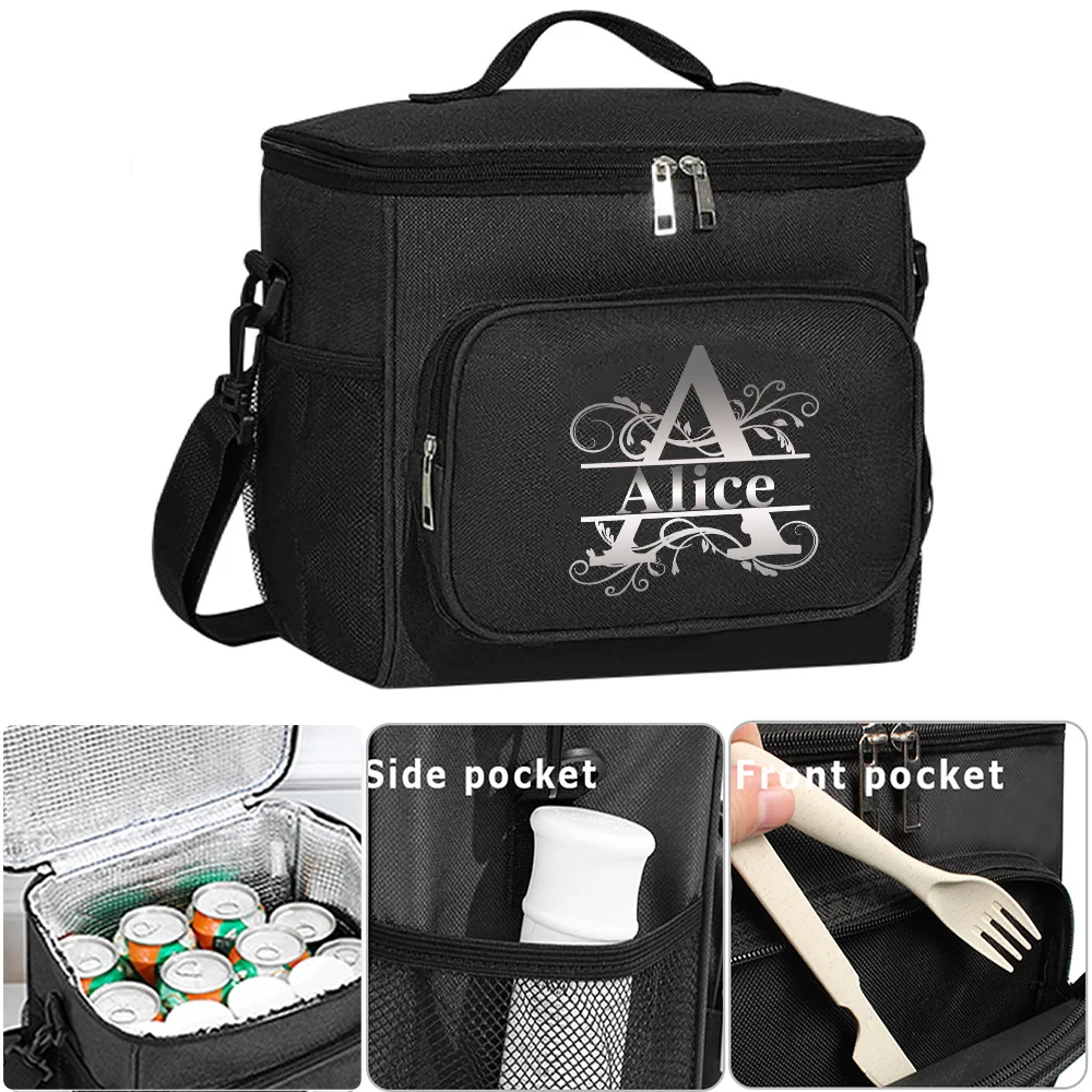 Customized Name Lunch Bag Insulated Handbag Waterproof Camping Storage Box Refrigerated Food Storage Box Letter Pattern