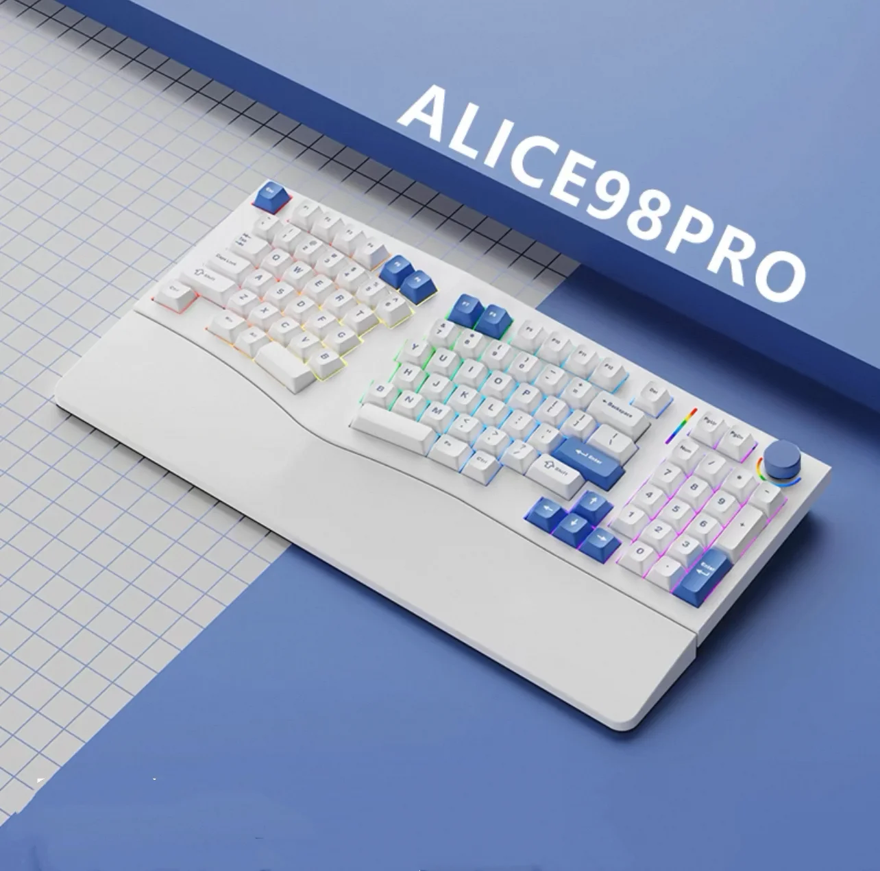 Alice98pro Shaped Ergonomics 3° Slope Full Key Hot Pluggable RGB Lighting Mechanical Keyboard