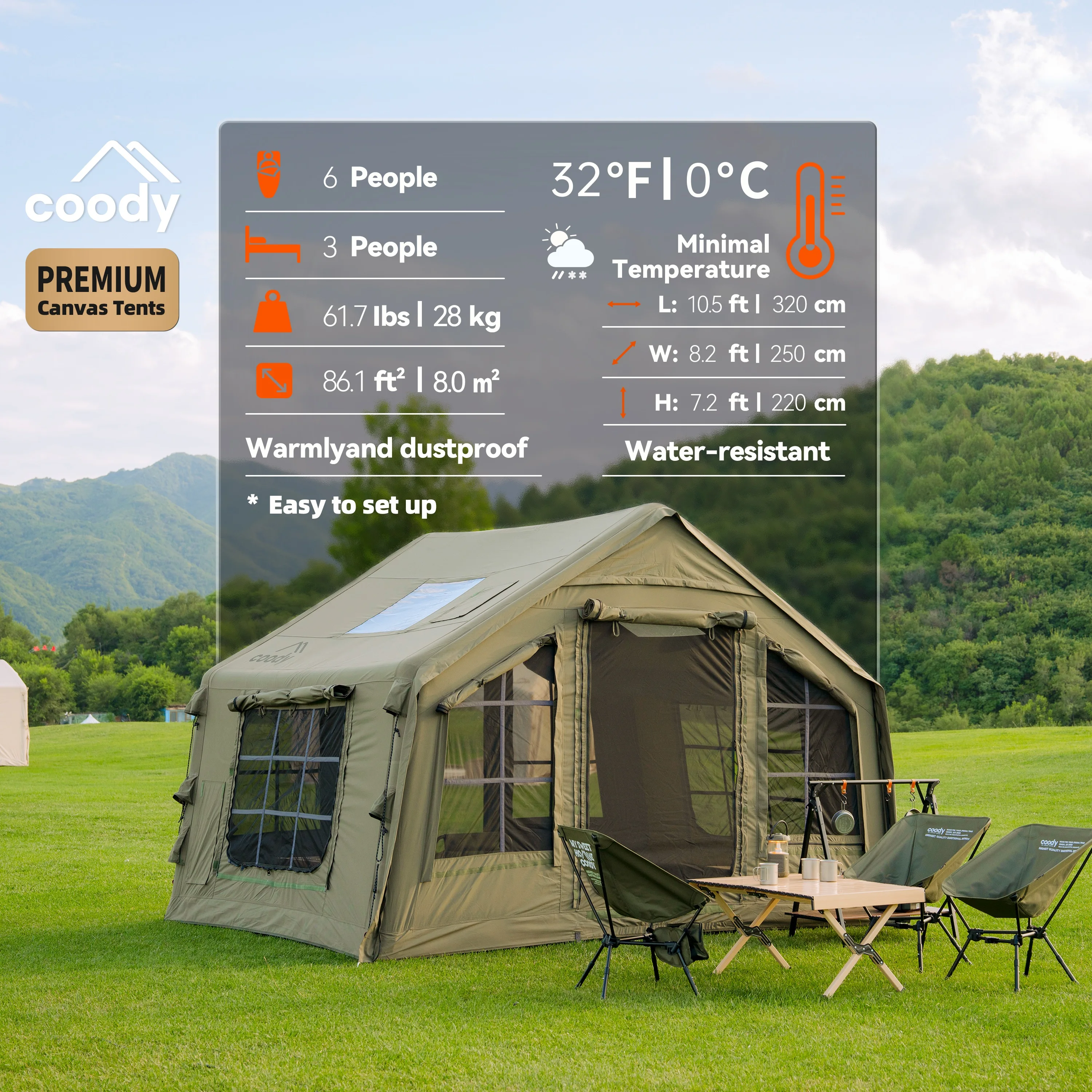 CCoody 8.0 Army Green Inflatable Tent Portable Family Shelter For 3-6 Person Outdoor Camping Direct From Manufacturer