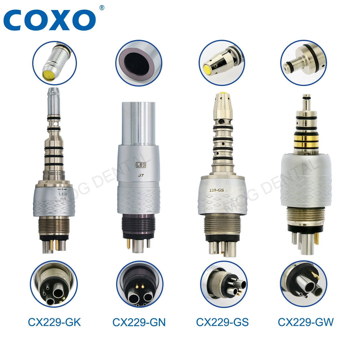 COXO Dental genggam kecepatan tinggi, Generator E turbin udara CX207 serat optik LED, Coupler 6Pin cocok KAVO NSK W & H produk kedokteran gigi