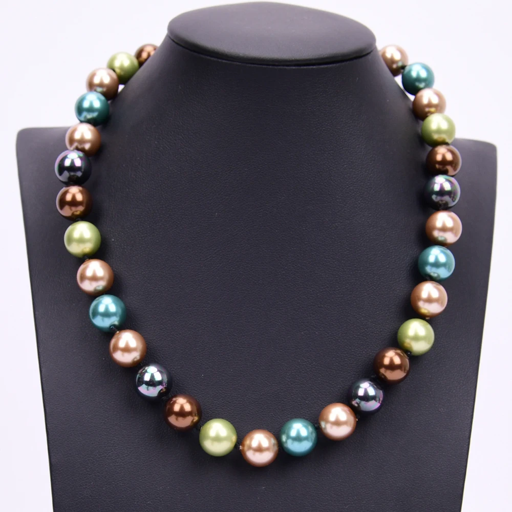 G-G 18\'\' 12mm Natural Mix Color Round Shape Sea Shell Mother Of Pearl Choker Necklace Gifts For Women