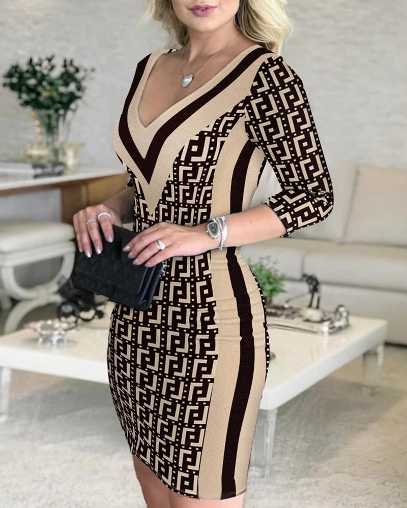 New Strap Metal Buckle Women\'s Midi Dress Knitted Ribbing Long Sleeve V-Neck Female Dresses Solid Slim Party Dress Ladies Clothe