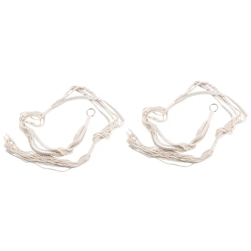 AC23-4X Macrame Double Plant Hanger Indoor Outdoor 2 Tier Hanging Planter Cotton Rope 4 Legs 67 Inch