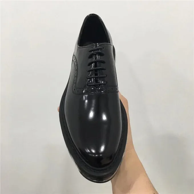 

2024 New Real Cowhide Open Edge Beads Lacquer Leather Air Cushion Thick Sole Elevated Wedding Shoes Men's Shoe Trend