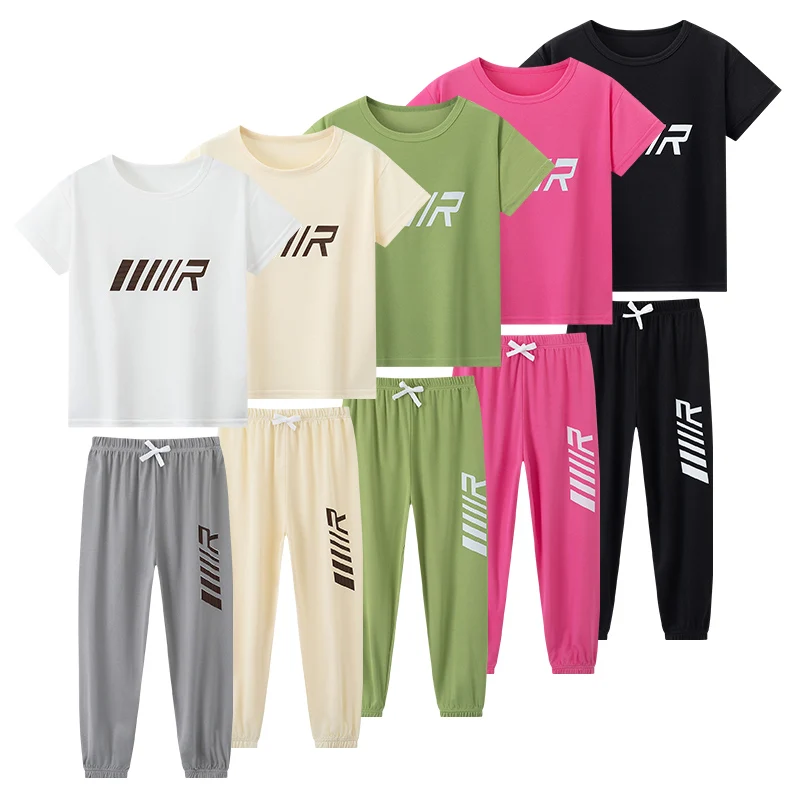 2-teiliges Sommer-Kinderbekleidungsset, schnelltrocknend, atmungsaktiv, kurzärmeliges Hosen-Set für Jungen und Mädchen, lässiges Sport-T-Shirt und Hose