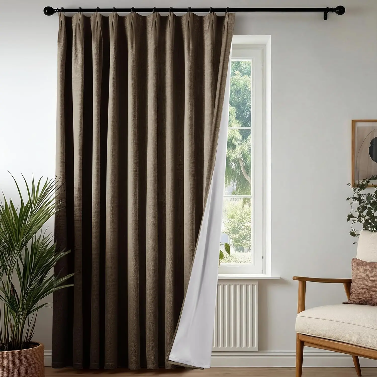 

Pinch Pleated Blackout Curtains, Faux Linen 100% Light Blocking Thermal Drapes for Bedroom & Living Room, (60" W x 84" L