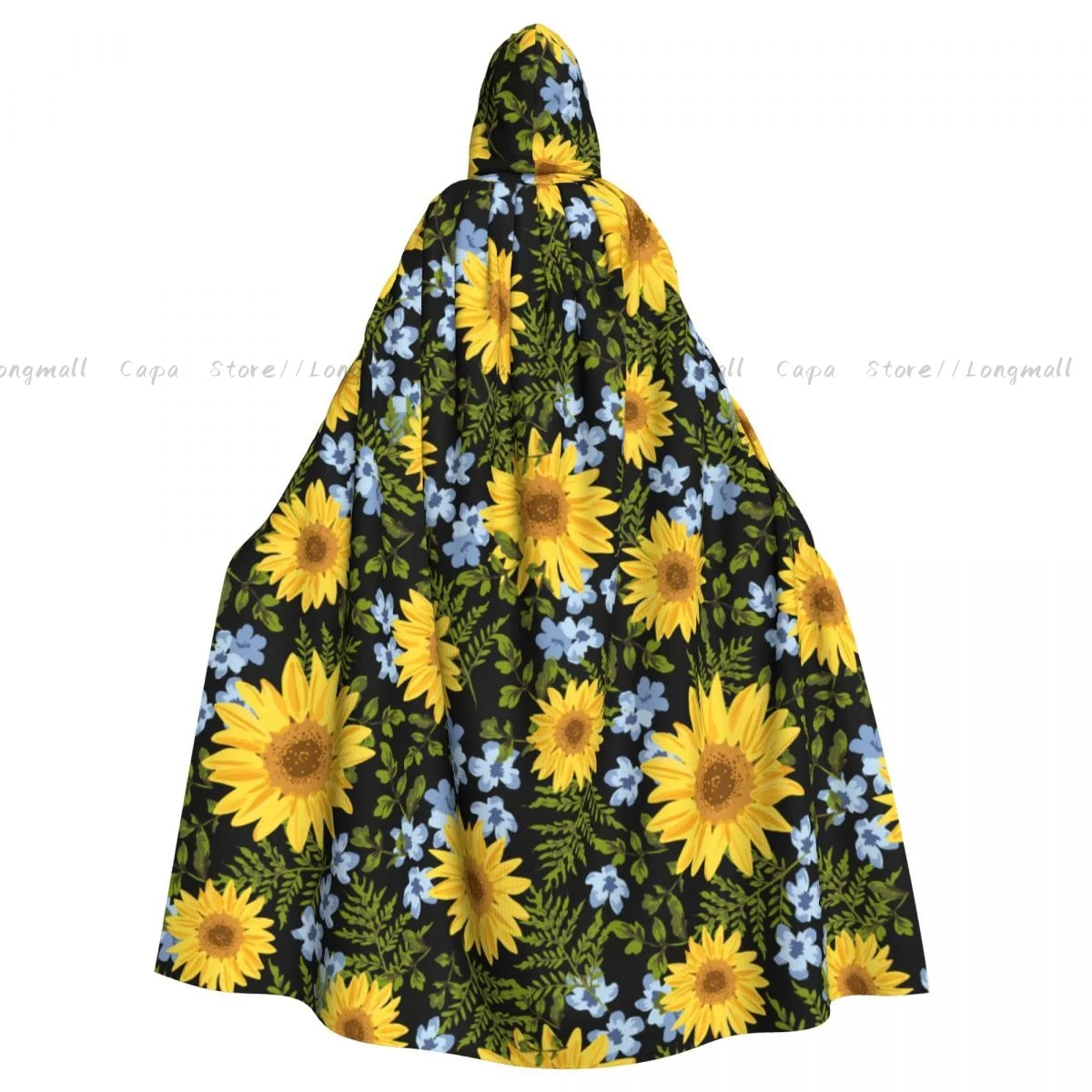 Sunflowers Hooded Cloak Coat Halloween Cosplay Costume Vampire Devil Wizard Cape Gown Party