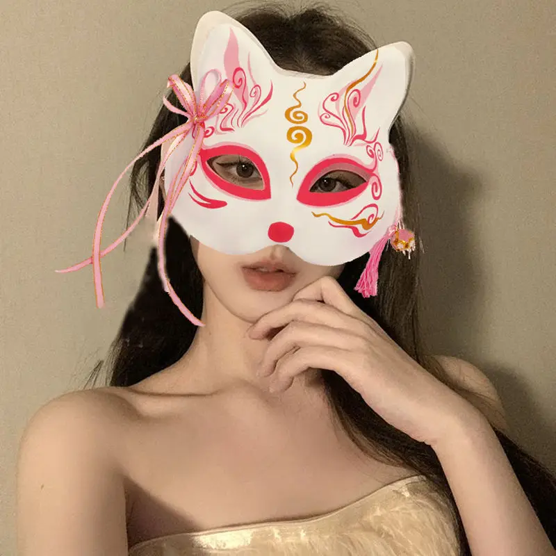 New Year's Mask God Girl Fox Mask Chinese Style Painted Ball Bar Half Face Dress Up Cosplay for Women Funny Fnaf Halloween Men's