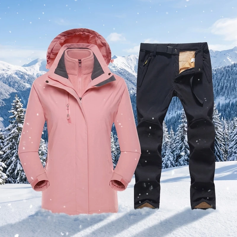 

Winter Ski Suit Women Waterproof 3 in 1 Warm Fleece Jackets Female Outdoor Camping Trekking Pants Skiing Snowboard Snow Suits