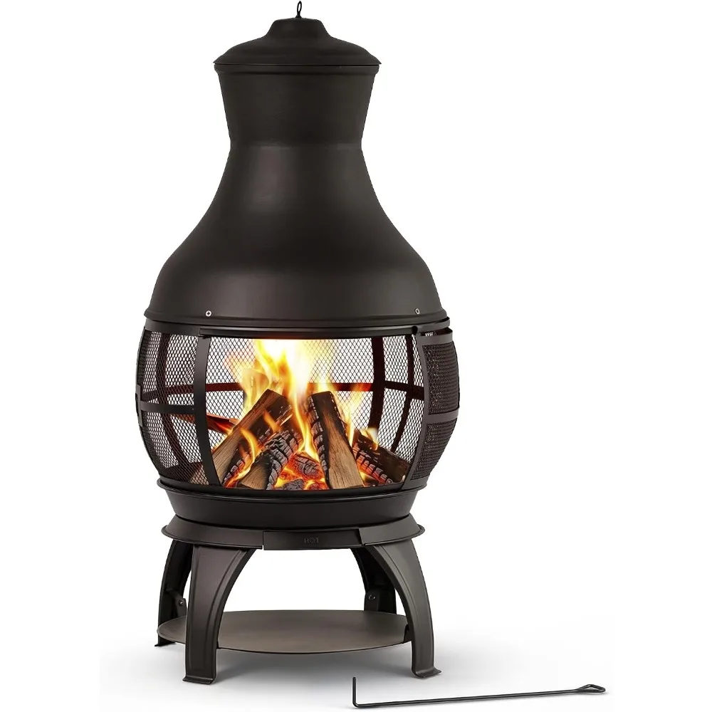 Chiminea Outdoor Fireplace Wood Burning Fire Pit Patio Heater for Outside Backyard Garden Porch Lawn