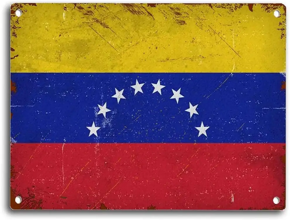 Letrero de hojalata con la bandera de Venezuela, arte de la bandera de Venezuela, decoración de pared con la bandera de Venezuela, decoración divertida para el hogar, cartel de hojalata para bistró