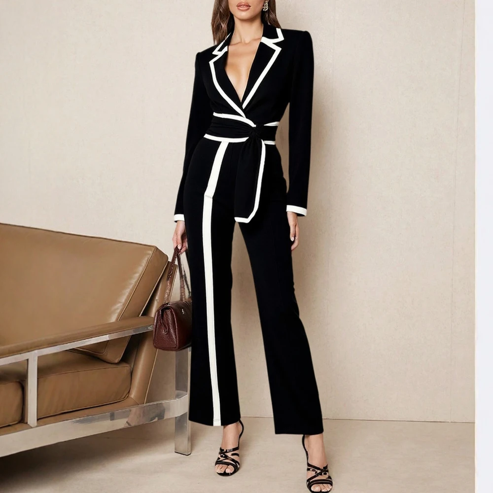 

Женский комбинезон с широкими штанинами и длинным рукавом, роскошные элегантные женские комбинезоны с асимметричными деталями, шикарные офисные женские вечерние комбинезоны