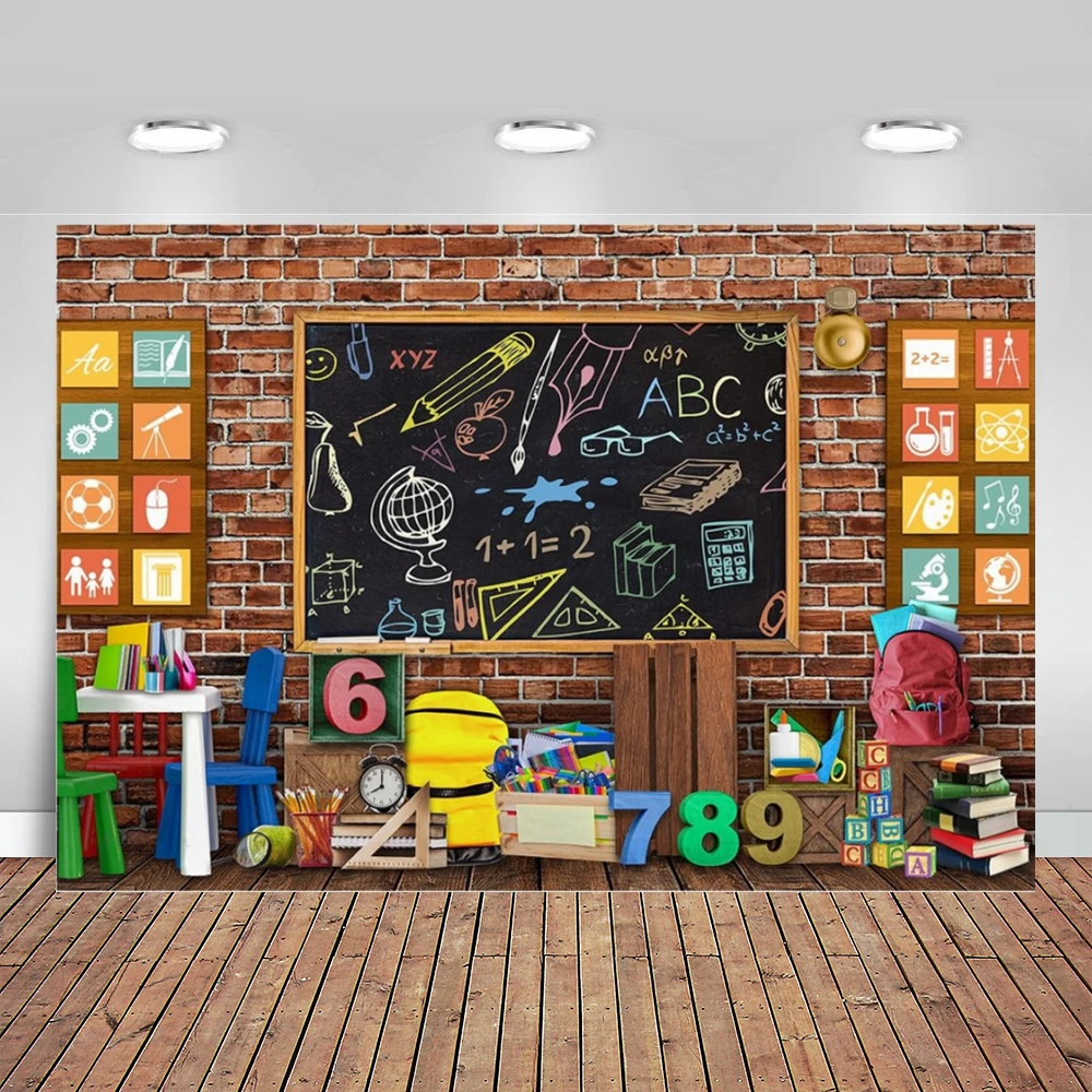 Children Back To School Backdrop for Photography Pencil Blackboard Bookshelf Photographic Baby Potrait Background Photo Studio