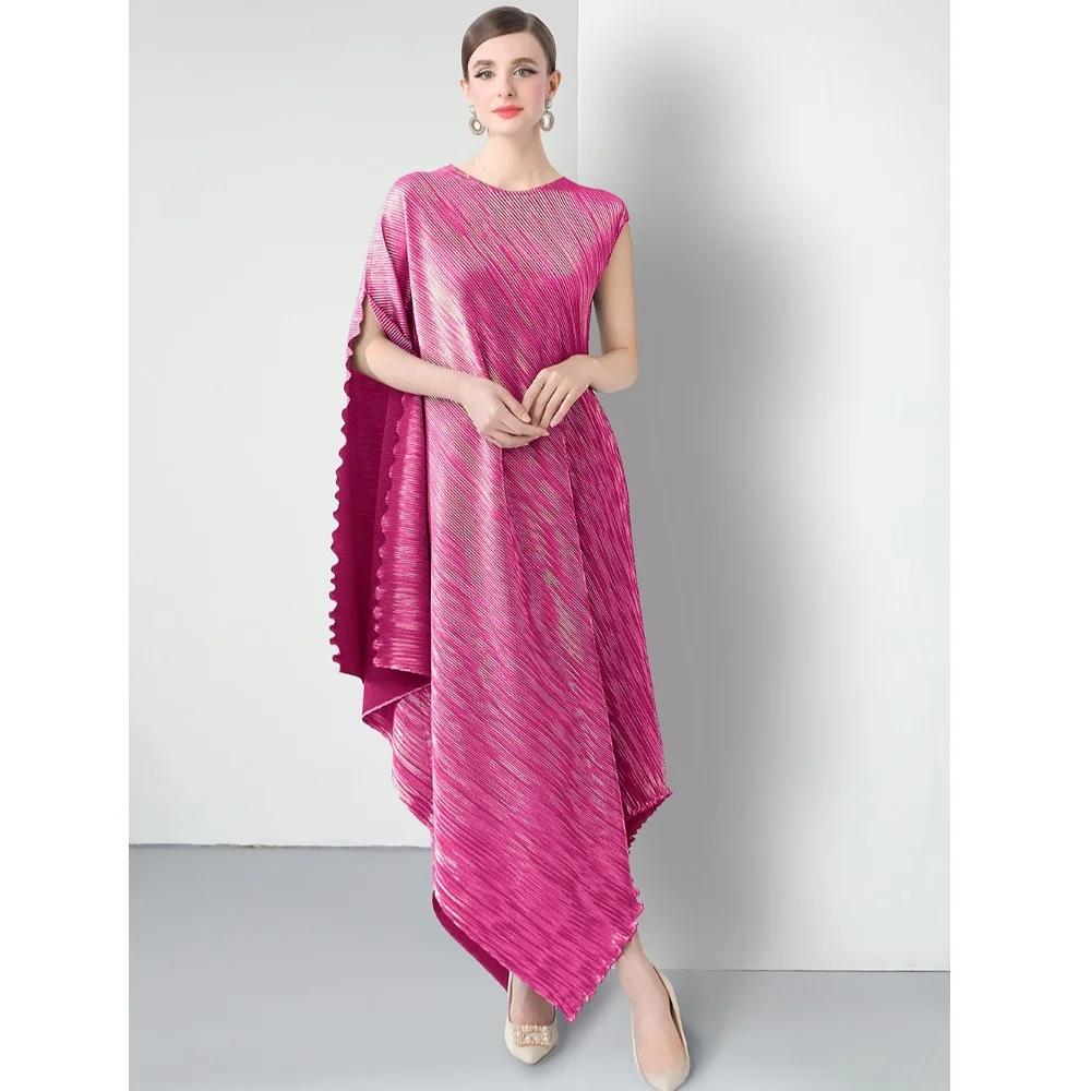 تنورة طويلة فضفاضة مقاس Dr Gold Emed طباعة كبيرة الحجم ملفوفة Dr غير متناظرة هملين مطوي على شكل حرف a صورة ظلية ماكسي Dr