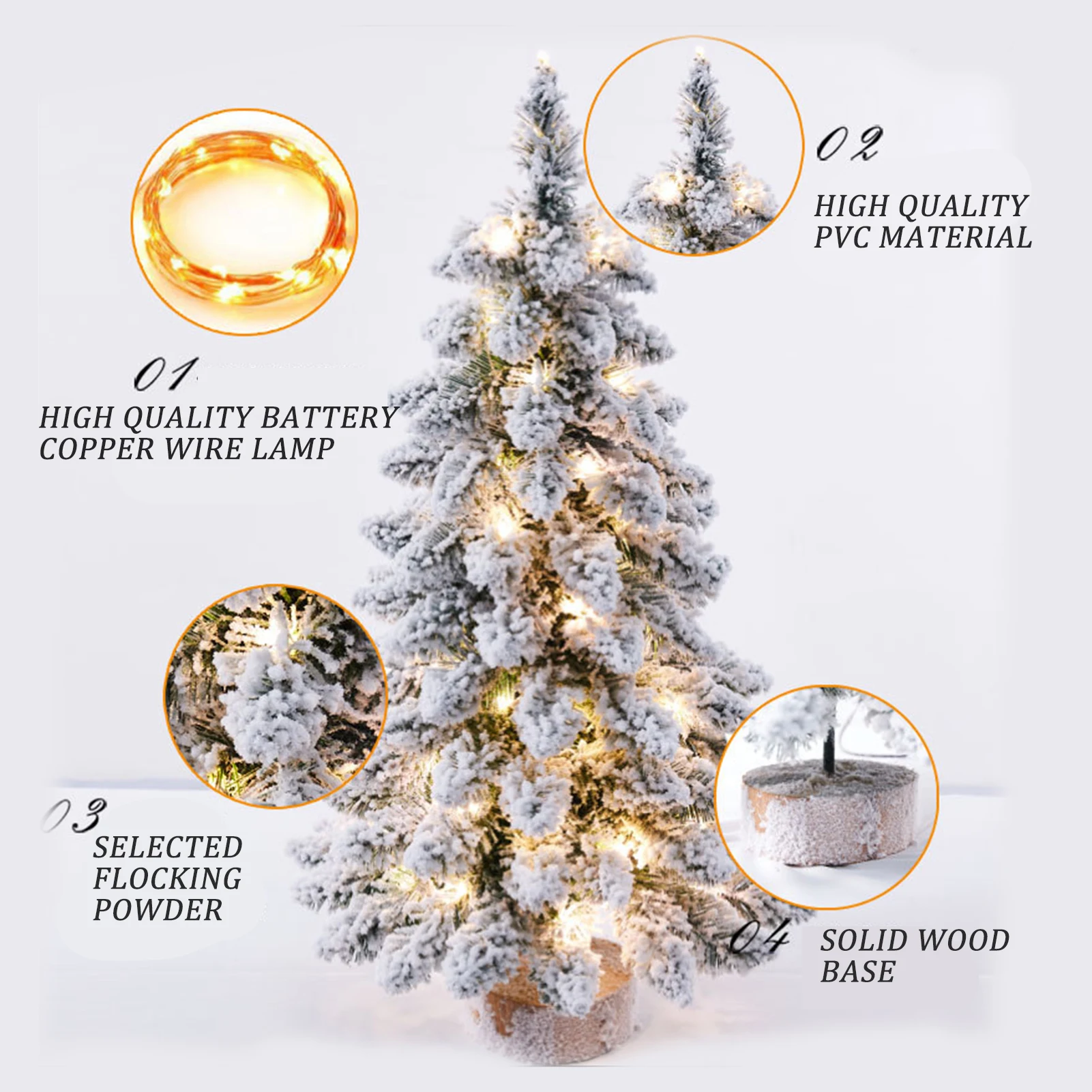 

Mini Flocked Christmas Tree With Snowflakes Frost Designs Wooden Base Small Desktop Holiday Decor For Home Office Parties