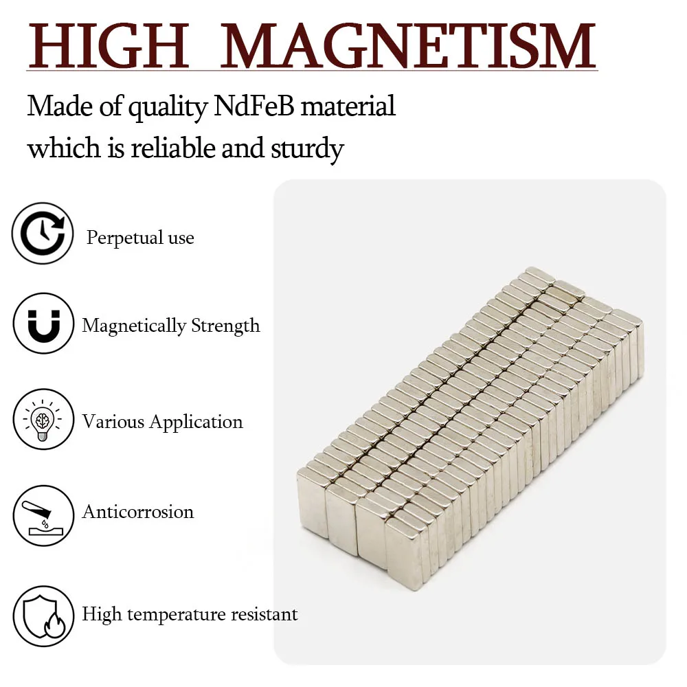 Neodymium Magnet Anti Rust Magnetic Alloy Rectangular Block 10x5x2mm Strong Suction Durable for DIY Craft Home Storage