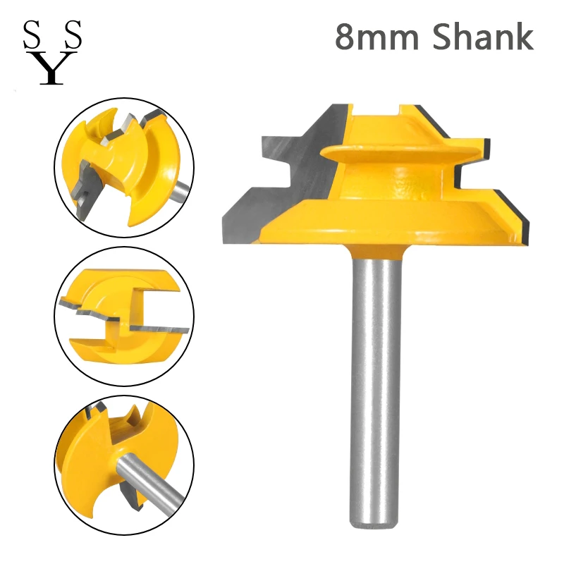 1 Pcs 8mm shank  45 Degree Lock Miter Router Bit Tenon Milling Cutter for Woodworking Tool Carbide Alloy