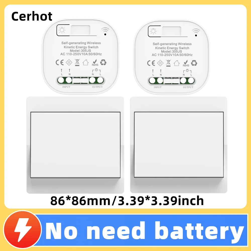 

Cerhot RF433 Беспроводной переключатель с автономным питанием без батареи Кнопка дистанционного управления Настенный выключатель света Бытовой водонепроницаемый переключатель