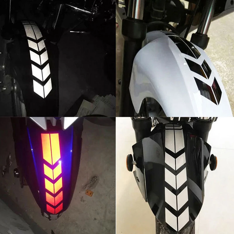 Universal Motorcycle Reflective Stickers Car Motorbike Scooter Arrow Stripes Fender Decals Waterproof Warning Decoration