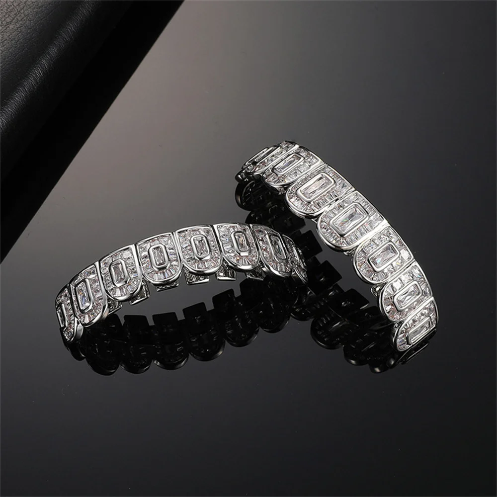 Anztilam Baguettes Zircon Iced Out Grills Round Grillz Tooth Grill Men Women Hip Hop Caps Brass Fashion Jewelry Free Shipping