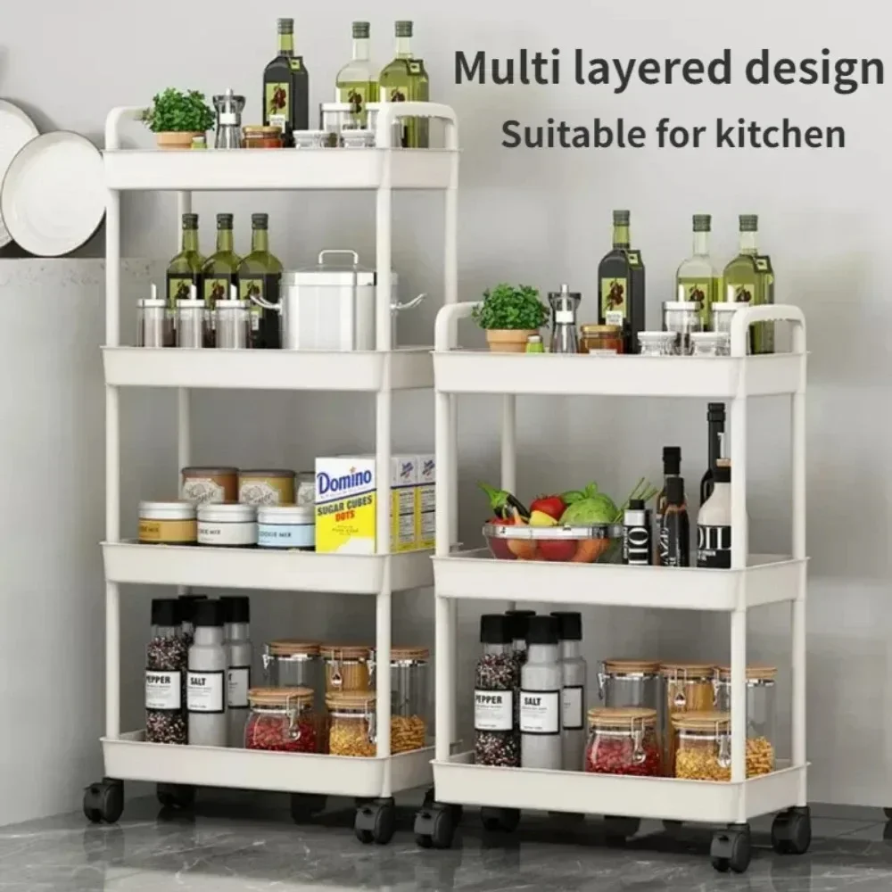 3/4 Tier Mobile Storage Rack Bookshelf With Wheels Plastic Trolley Organizer Household Cart Mobile Trolley Kitchen Organizers