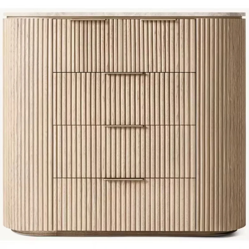 Solid wood curved chest of drawers, stone desktop, groove design, 5 drawers, base is table type