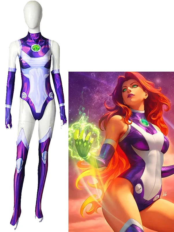 

Anime Teen Titans Starfire Cosplay Costume Koriand'r 3D Fashion Digital Print Jumpsuits Halloween Superhero Performance Costume