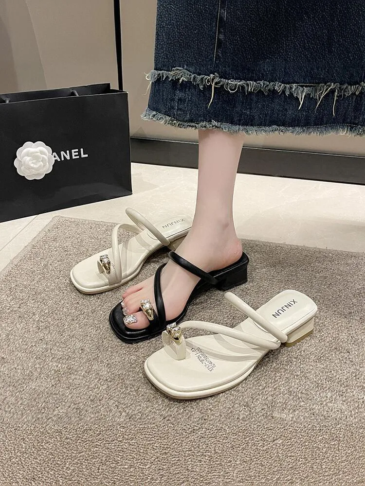 Slippers Women Summer Square heel Slides Fashion Rubber Flip Flops Med Shoes Shale Female Beach Pantofle Block Luxury Hawaiian S