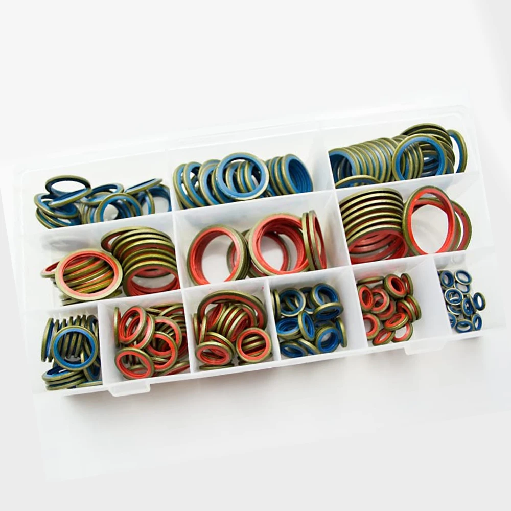 245Pcs Self‑Centred Bonded Seal Washer Kit NBR Rubber Metal Gasket 12 Sizes M6‑M30 for Car Machinery Repair
