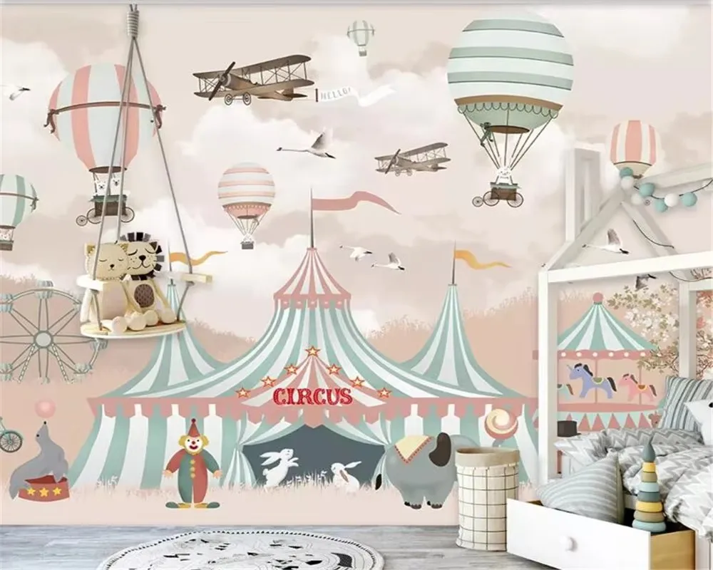 Customized modern wallpaper Nordic hand-painted airplane starry sky hot air balloon children's room background wall 3d wallpaper