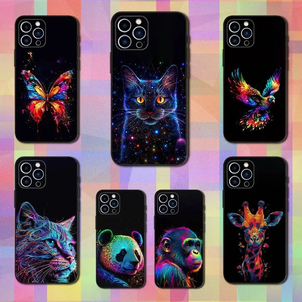

Animals Colorful Art Phone Case For iPhone 16,15,14,17,13,12,11 Plus,Pro Max,XS,X,XR,SE,Mini,8,7,Soft Silicone Black Cover