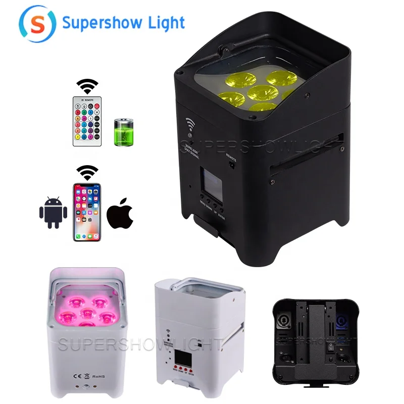 Hot Sale Rechargeable 6x18w 6 in 1 RGBW UV Led Uplights Stage Par Party Battery Operated Wireless Par Led Wedding Dj Uplights