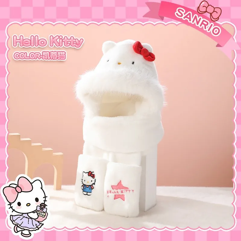 

Sanrio Kuromi Melody 3 in 1 Hat Scarf Gloves Winter Warm Fleece Set for Women Cold proof and warm, a beautiful gift for girls