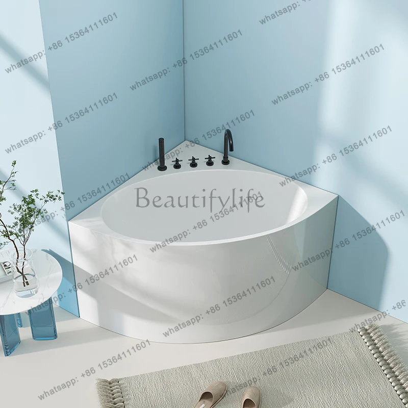 Acrylic home small apartment triangular bathtub mini sitting deep bubble fan single skirt B&B hotel bathtub