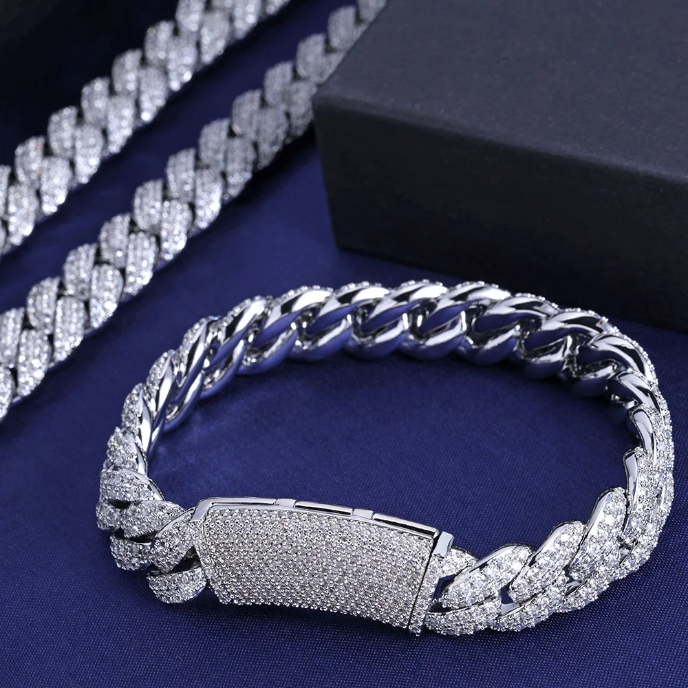 13MM NUOYA Iced Out Chain Diamond Cuban Link Chain Necklace Men Hip Hop Shiny Vvs Moissanite 925 Silver Cuban Necklace..