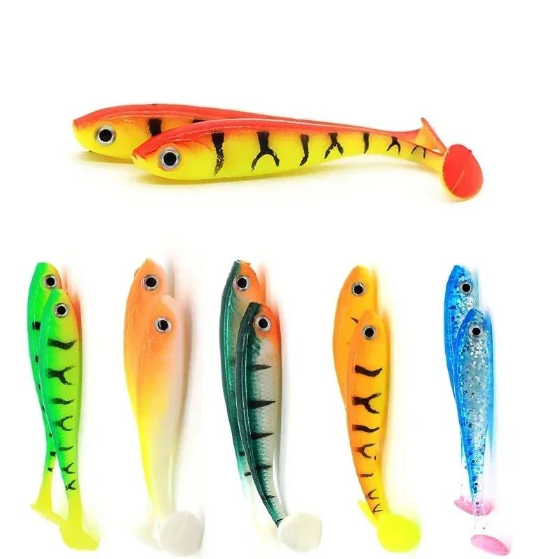 5PCS T-tail Rockvibe Soft Bait 7cm 2.1g Artificial Worm 3D Fish Eye Wobbler Bait for Jig Head Predator for Perch Fishing Lure