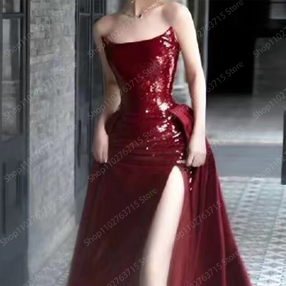 Elegant Long Evening Dresses for Women Tulle Strapless Floor-Length A-Line Prom Party Wedding Gala Special Events Dress 2024